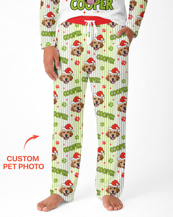 Personalized Pink Santa Dog Bamboo Men's Pajama Set