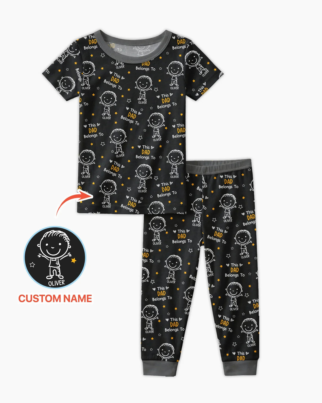 Custom Name This Dad Belongs To Doodle Bamboo Two Piece Short Sleeve Pajama Set