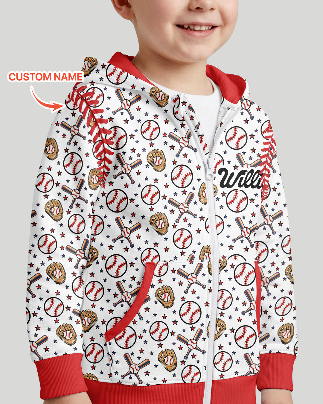 All-Star Baseball Custom Name Bamboo Zip Hoodie
