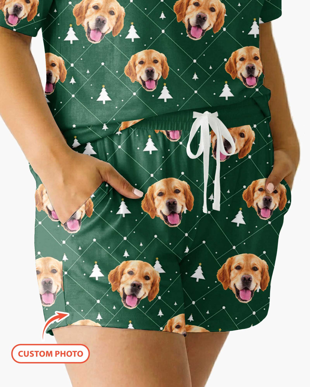 Custom Photo With Christmas Pattern Pajamas Bamboo Women Short Sleeve Short Pajama Set