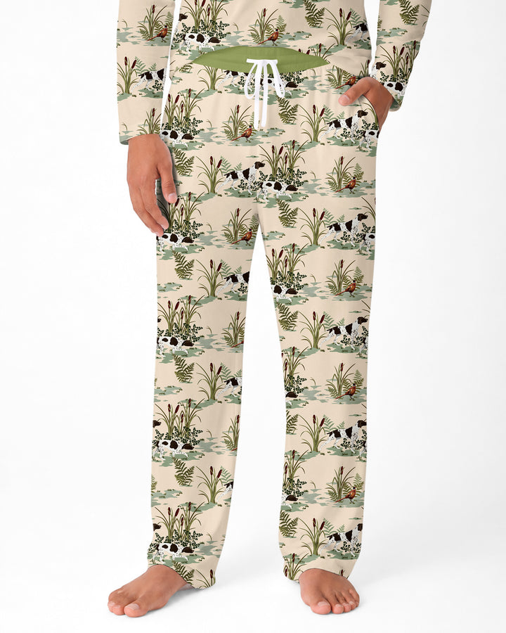 Vintage Pheasant & Hunting Dog Field Family Matching Bamboo Men's Pajama Set