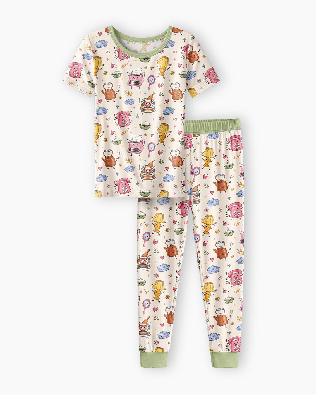 Retro Chasing Toy Bamboo Two Piece Short Sleeve Pajama Set