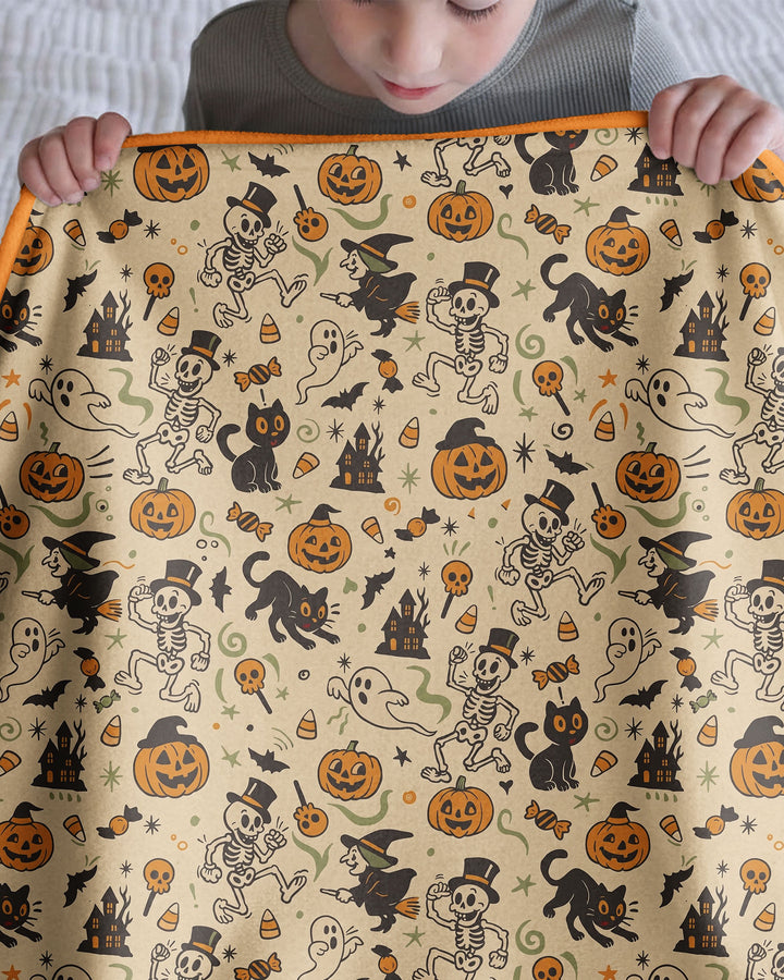 Vintage Skeleton Pumpkin Halloween Bamboo Blanket