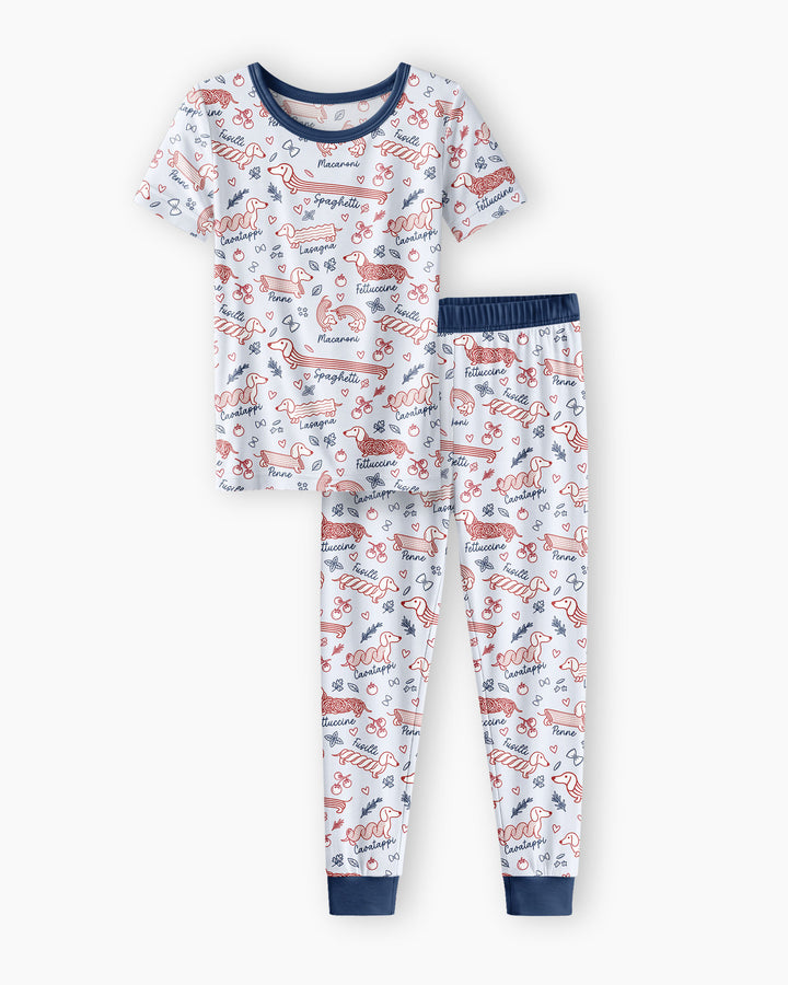 Funny Dachshund Pasta Pups Bamboo Two Piece Short Sleeve Pajama Set