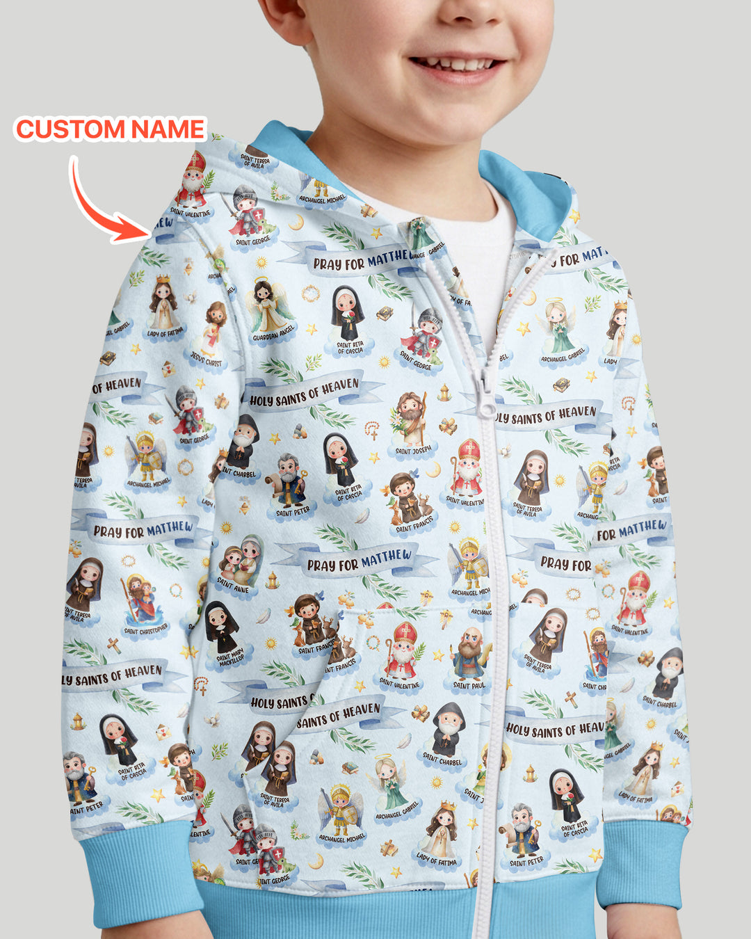 Heilige des Himmels Personalisierter Bambus-Kapuzenpullover mit Reißverschluss