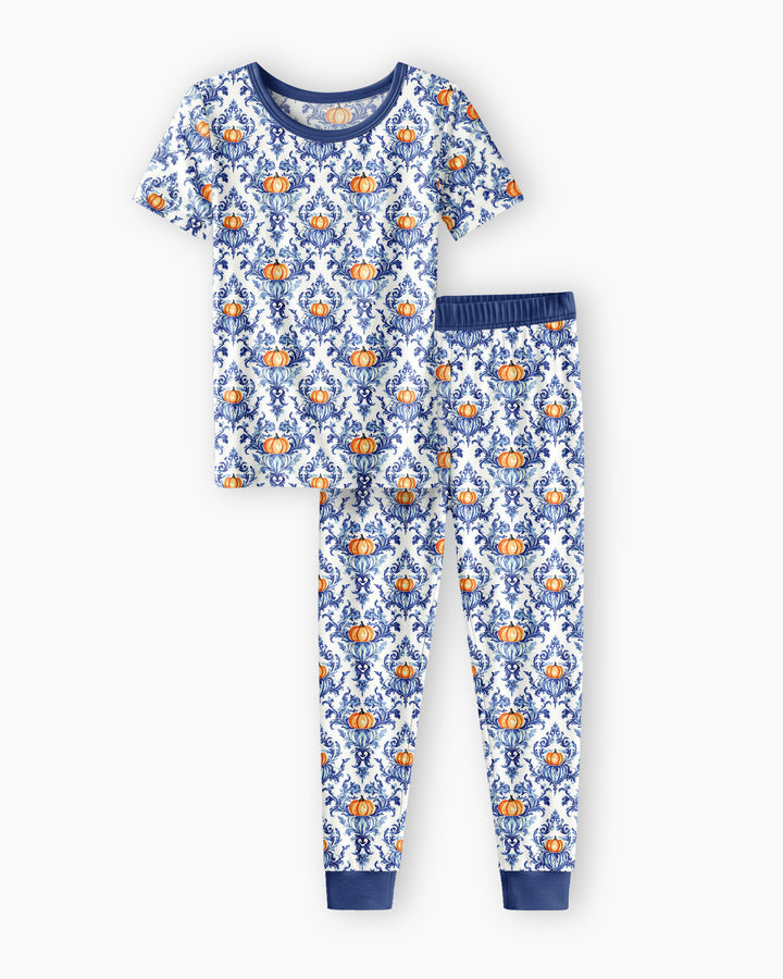 Pumpkin Toile Family Matching Bamboo Two Piece Short Sleeve Pajama Set
