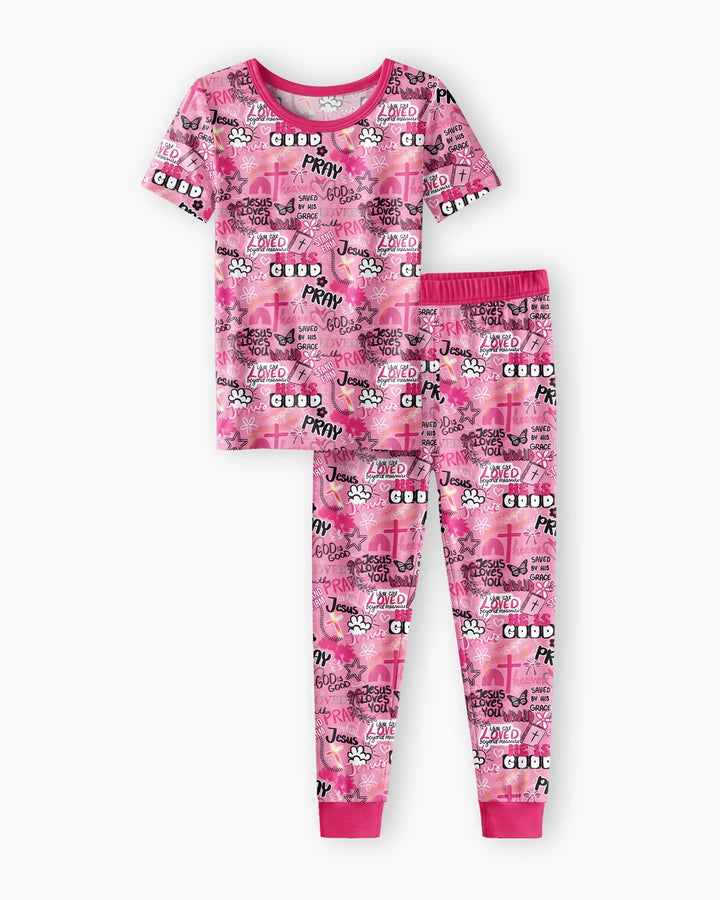 Pink Faith & Grace Bamboo Two Piece Short Sleeve Pajama Set