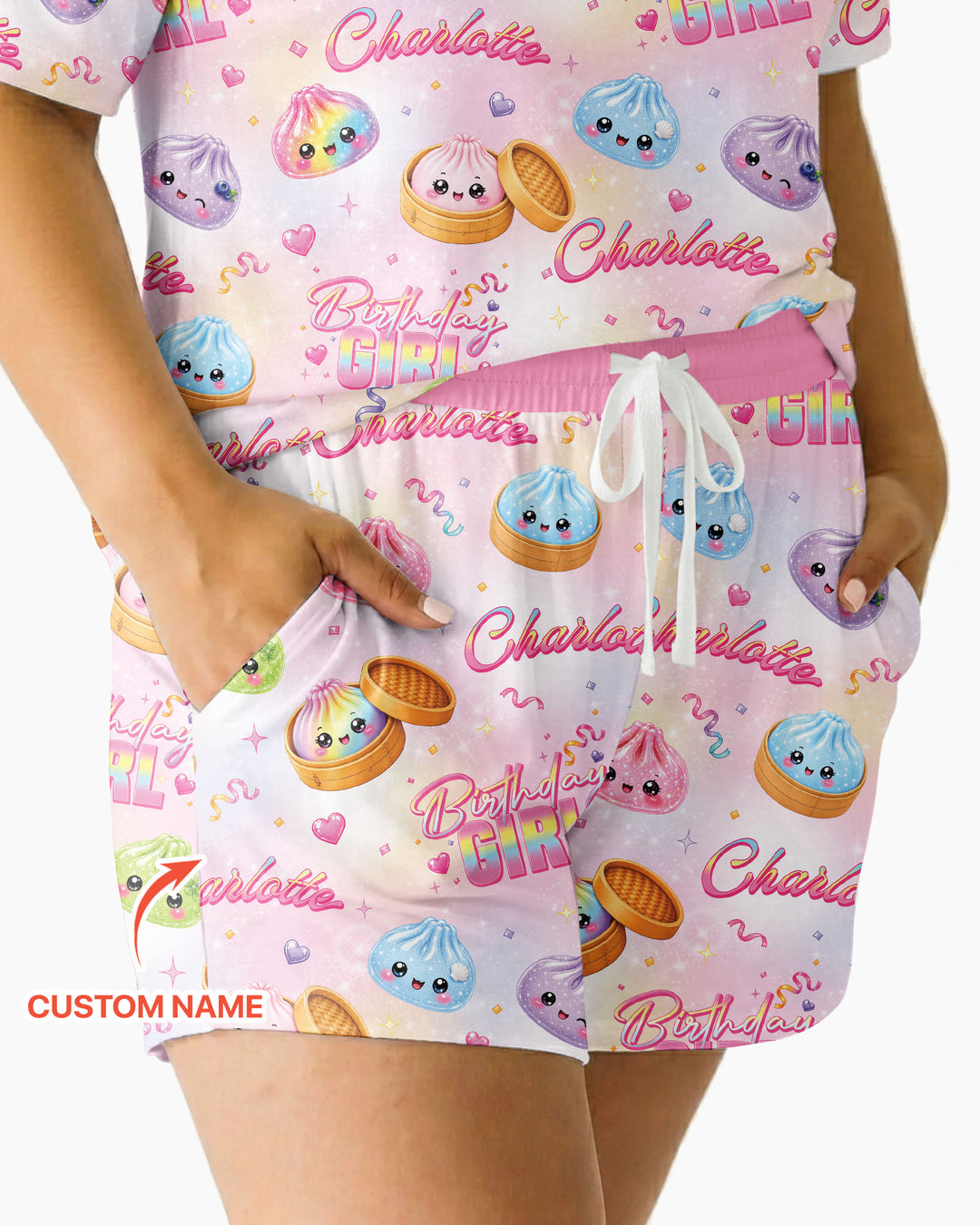 Birthday Girl Glitter Dumpling Bamboo Women Short Sleeve Short Pajama Set