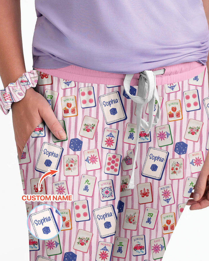 Coastal Mahjong Custom Name Mommy & Me Matching Bamboo Women Pajama Set