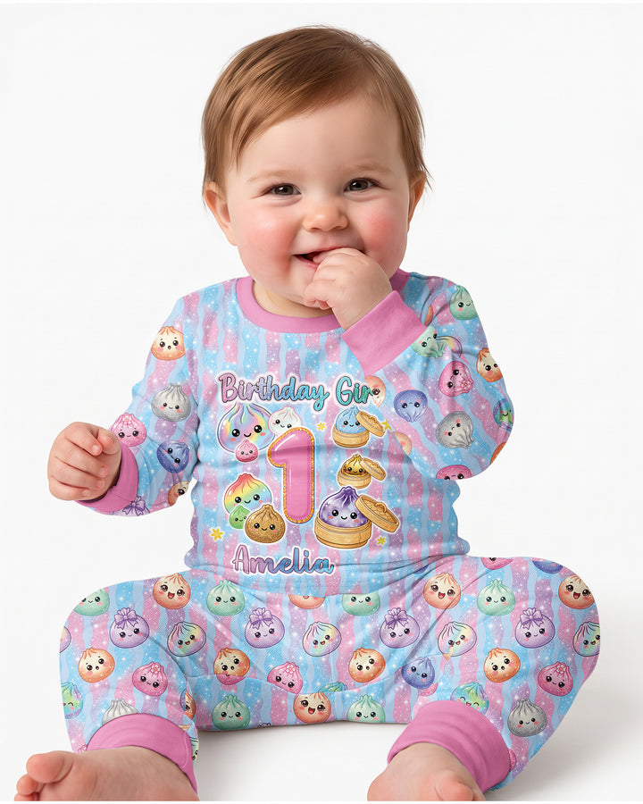 Squishy Birthday Custom Name & Age Bamboo Two Piece Long Sleeve Pajama Set