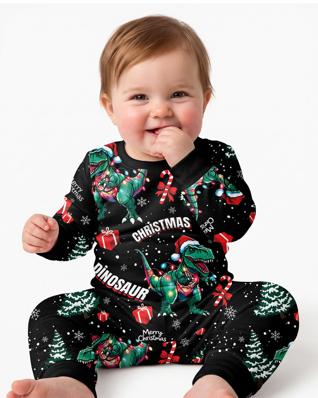 Dinosaur Raw Noel Bamboo Two Piece Long Sleeve Pajama Set