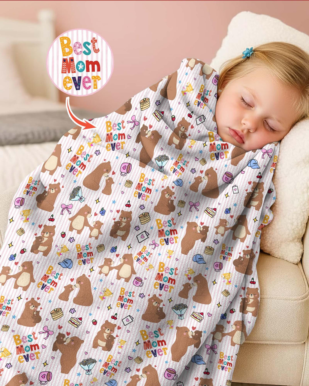 Best Mama Bear Ever Family Matching Bamboo Blanket