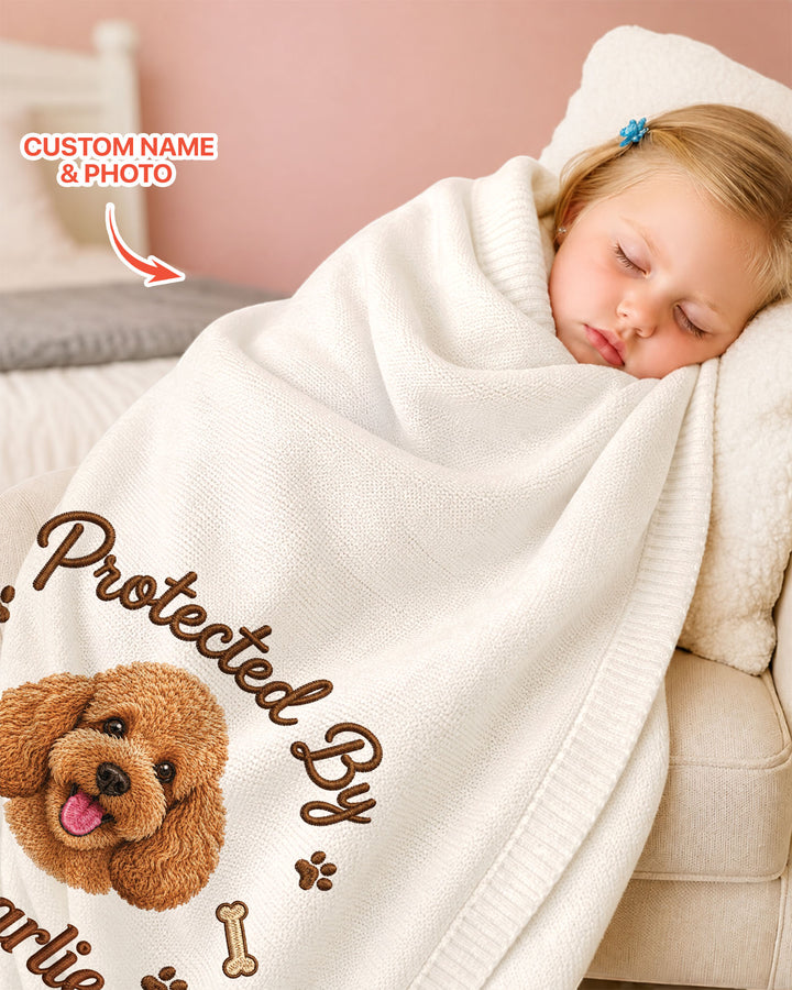 Protected By Dog Embroidered Baby Cotton Blanket
