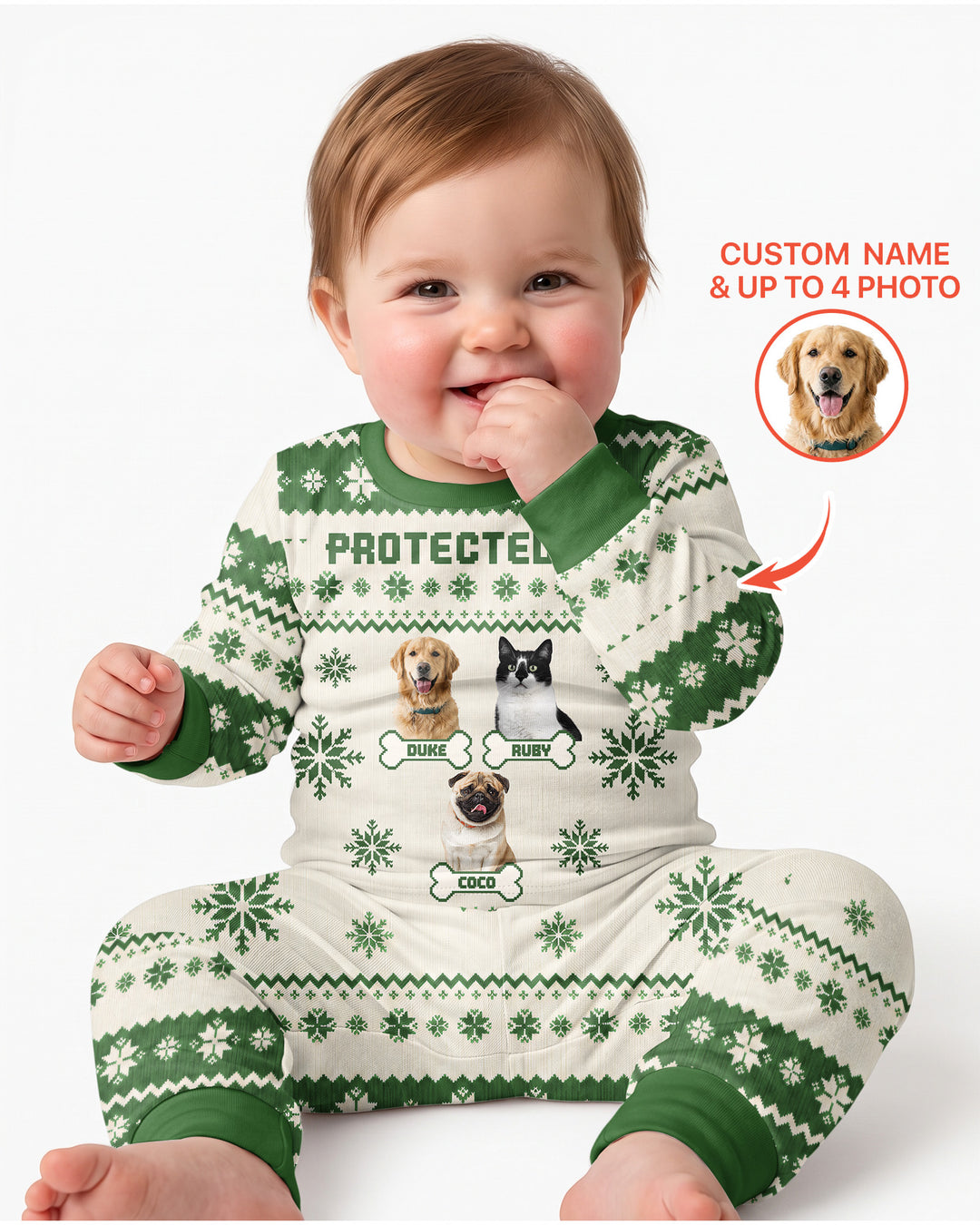 Custom Photo Protected By Pet Bamboo Two Piece Long Sleeve Pajama Set