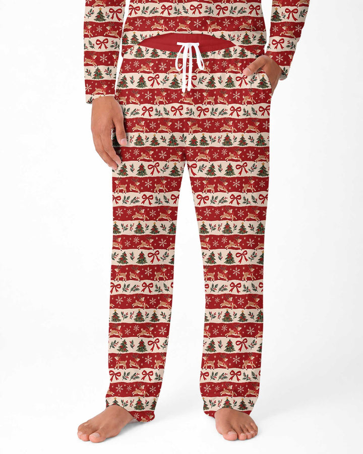 Vintage Reindeer Christmas Stripes Bamboo Men's Pajama Set