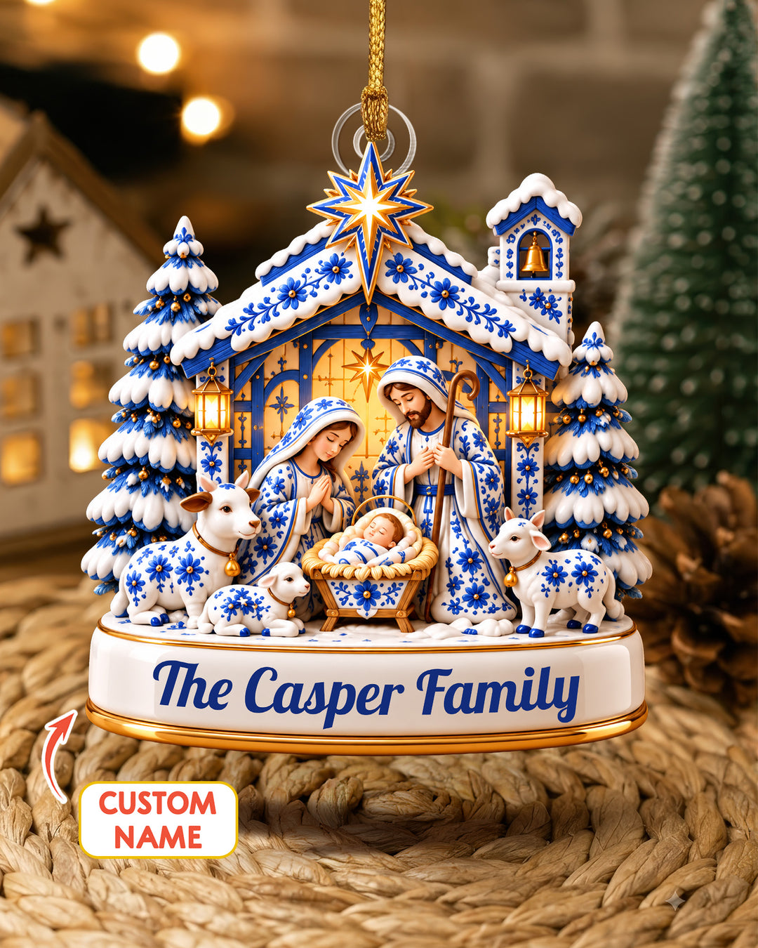Chinoiserie Nativity Scene- Personalized Acrylic Ornament