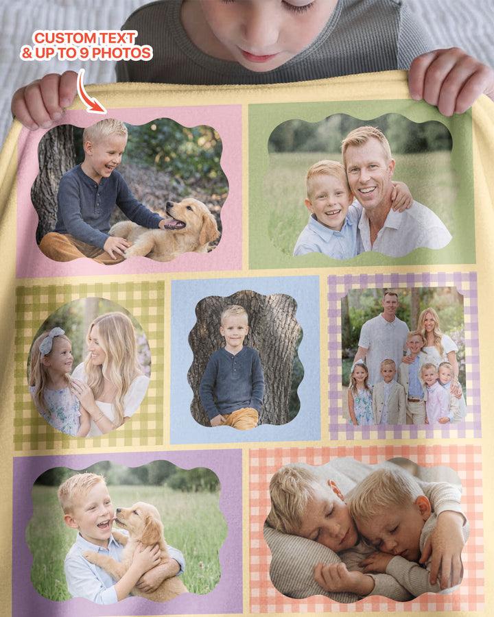 Custom Photo Gingham Family Bamboo Blanket