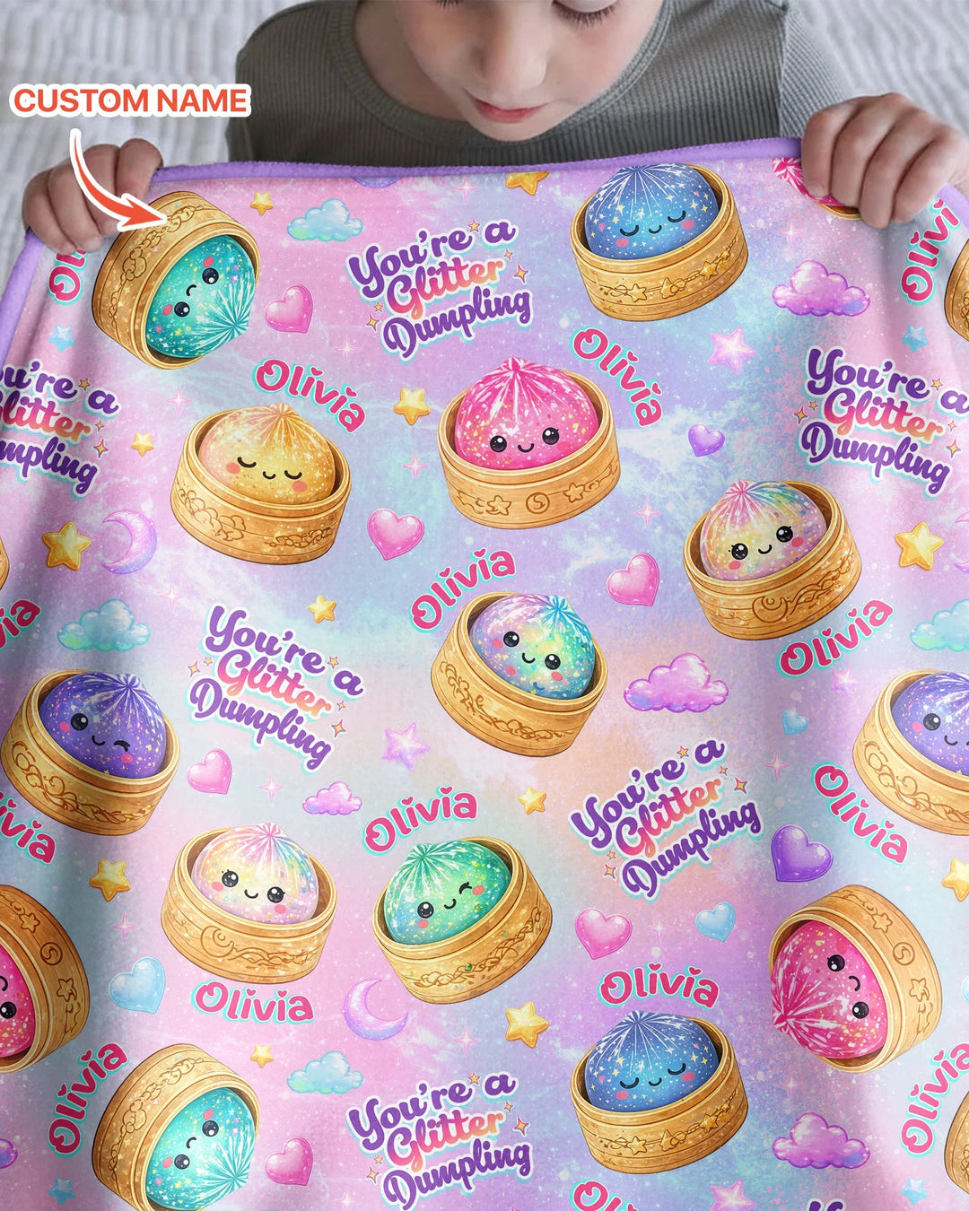 Custom Name You're A Glitter Dumpling Bamboo Blanket
