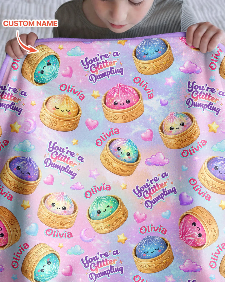 Custom Name You're A Glitter Dumpling Bamboo Blanket