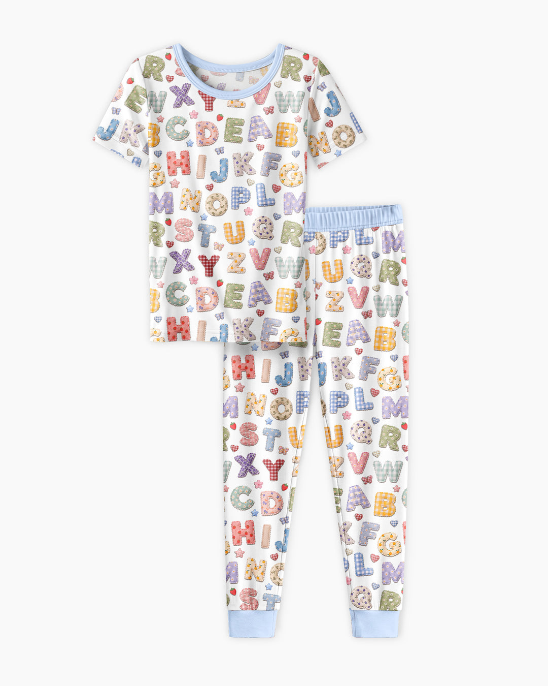Fabric Alphabet Letters Bamboo Two Piece Short Sleeve Pajama Set