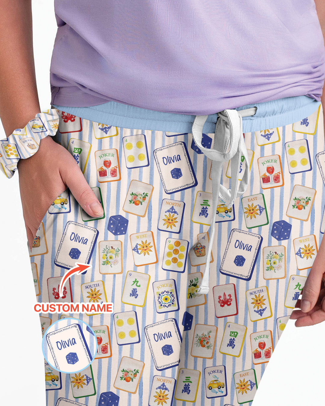 Coastal Mahjong Custom Name Mommy & Me Matching Bamboo Women Pajama Set