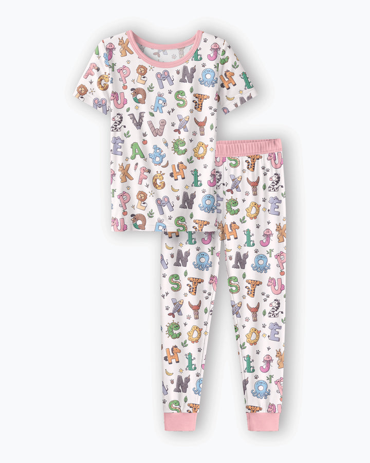 Animals Alphabet Bamboo Two Piece Short Sleeve Pajama Set