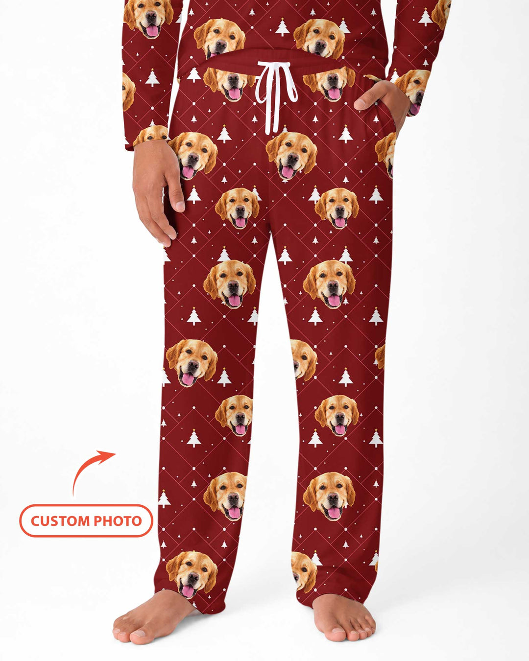 Custom Photo With Christmas Pattern Pajamas Bamboo Men's Pajama Set