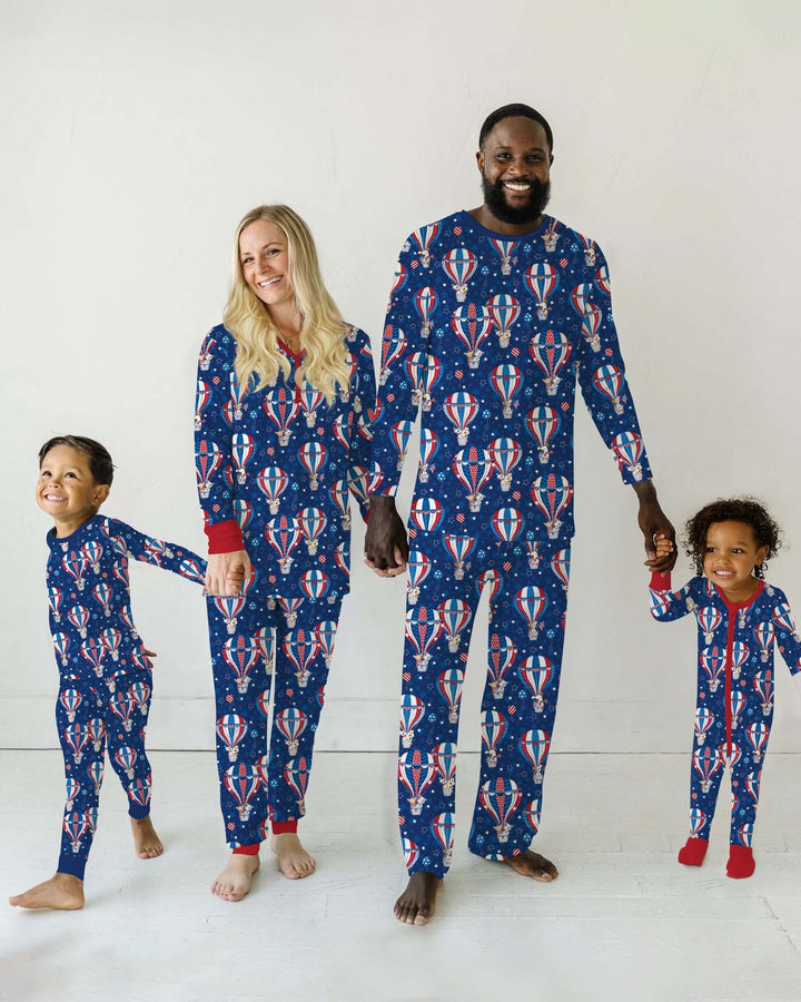Patriotic Pups in Hot Air Balloons Family Matching Bamboo Men's Pajama Set
