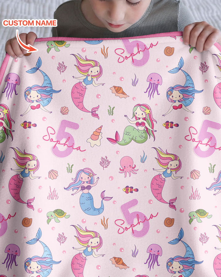 Custom Name Birthday Mermaid Bamboo Blanket