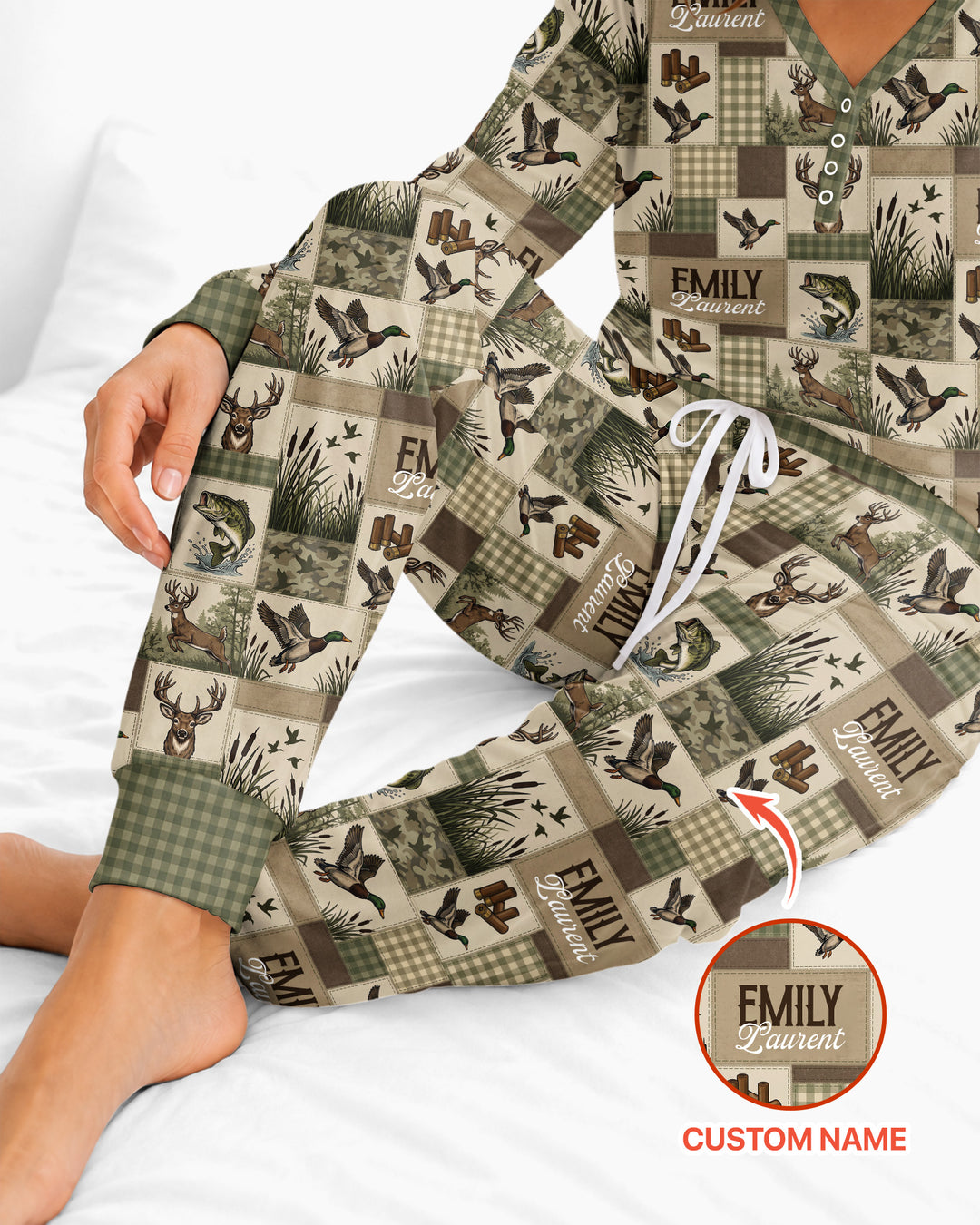 Personalized Hunting Patchwork Bamboo Women Pajama Set