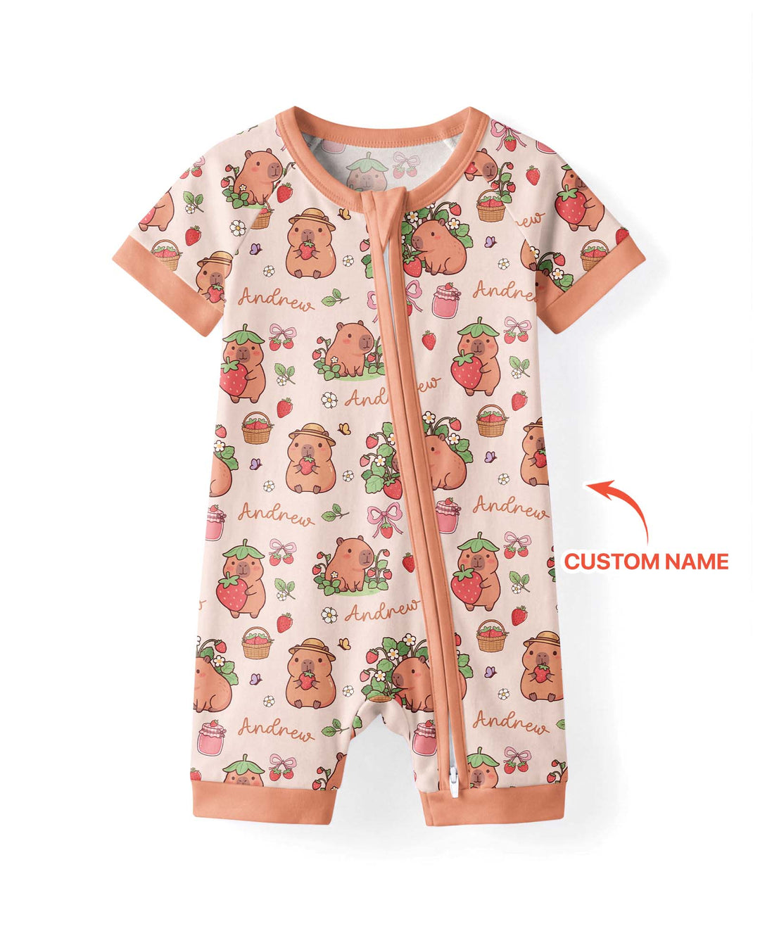 Custom Name Capybara Strawberry Bamboo Shorty Zippy