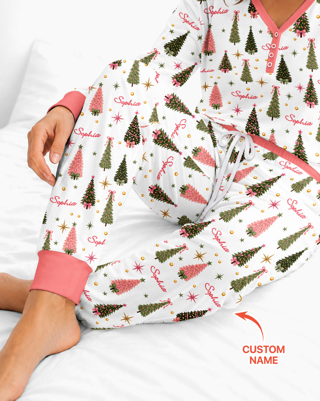 Custom Name Merry Christmas Tree Bamboo Women Pajama Set