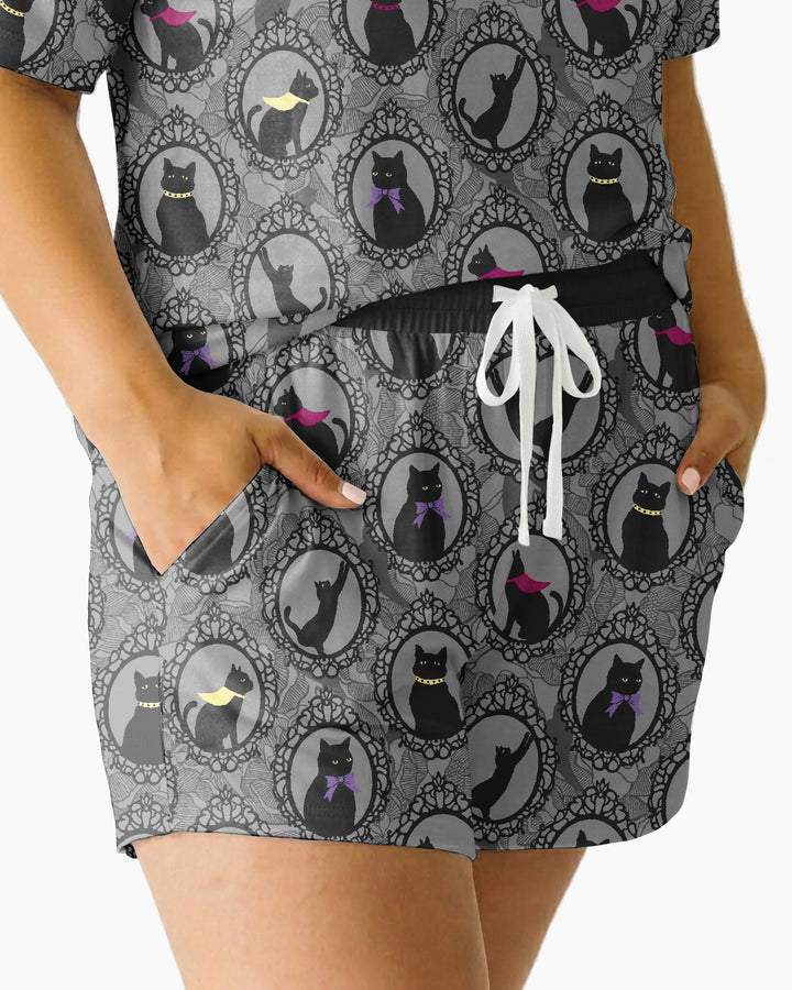 Midnight Cat Parade Bamboo Women Short Sleeve Short Pajama Set