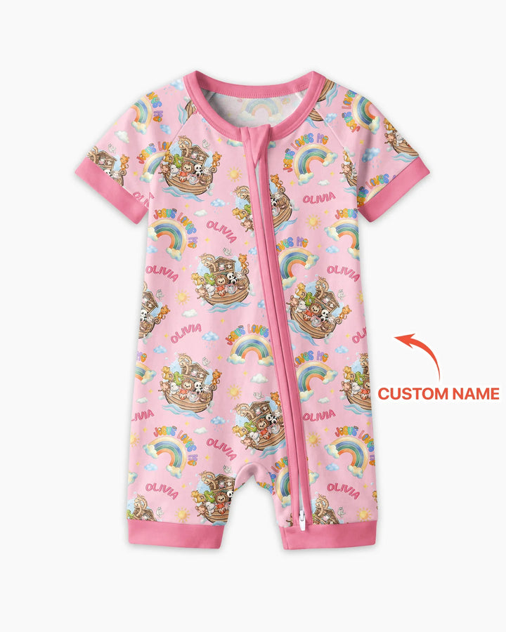 Custom Name Jesus Loves Me Noah's Ark Bamboo Shorty Zippy