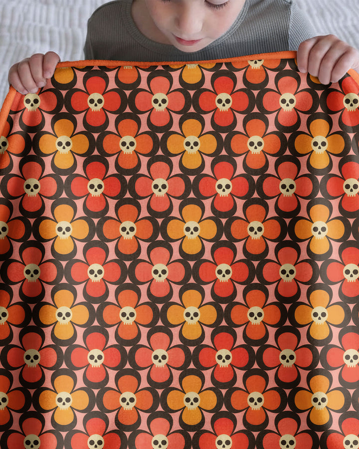 Retro Skull Flower Halloween Bamboo Blanket