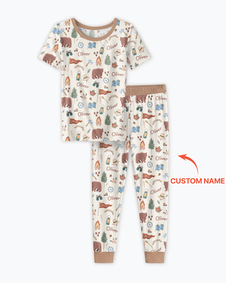 Custom Name Adventure Outdoors Bamboo Two Piece Short Sleeve Pajama Set