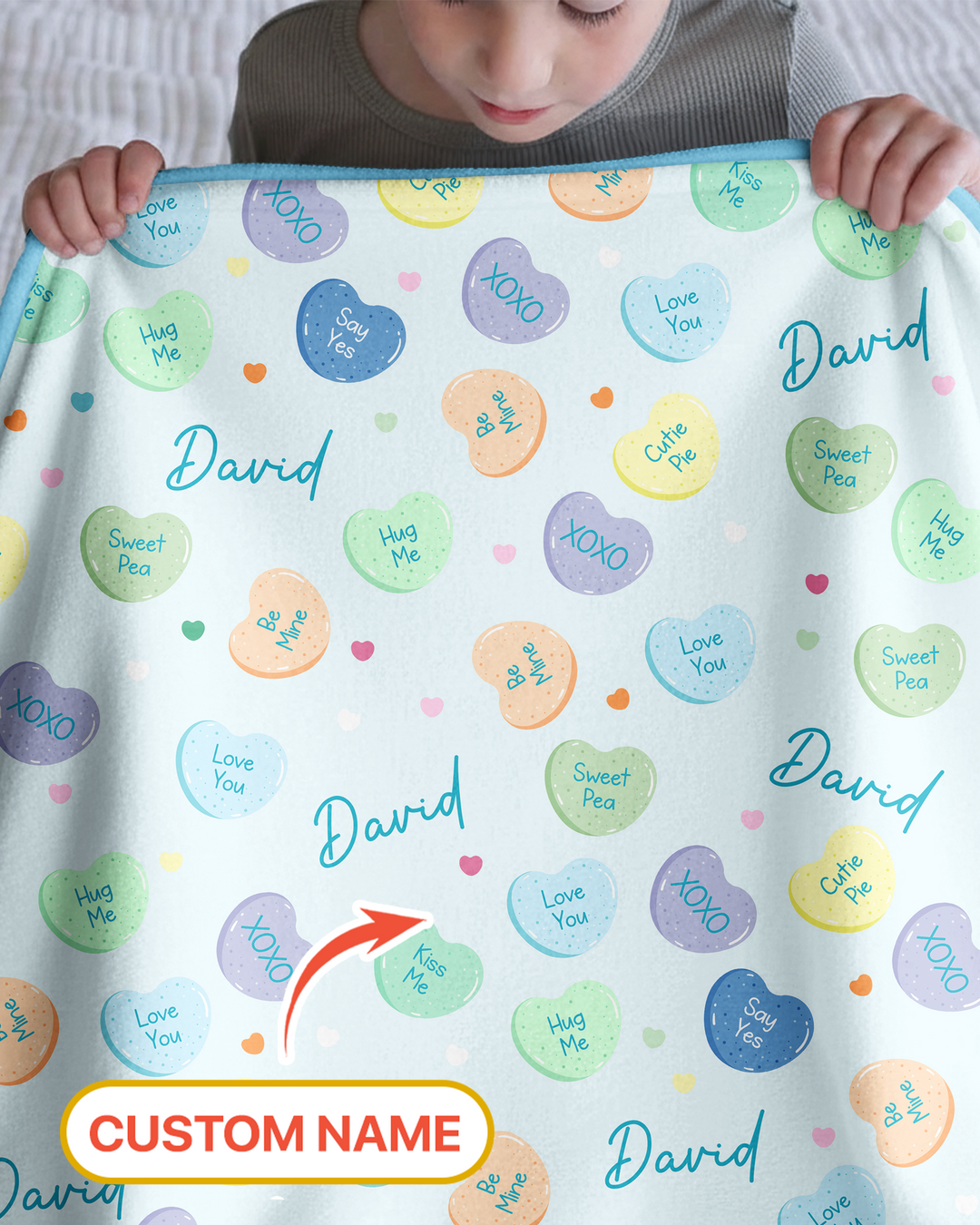 Custom Name Colorful Candy Hearts Family Matching Bamboo Blanket