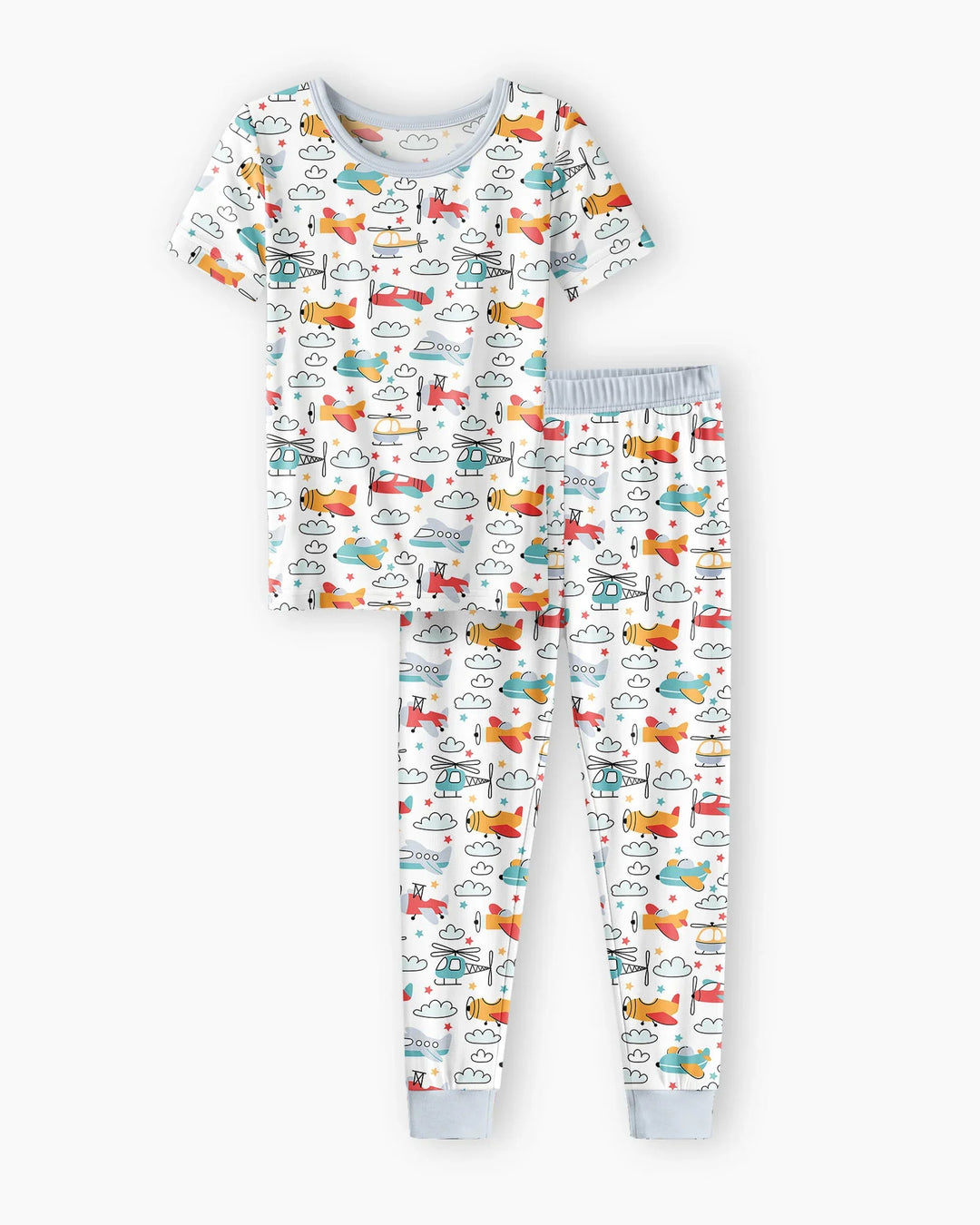 Airplanes And Helicopters Bamboo Two Piece Short Sleeve Pajama Set