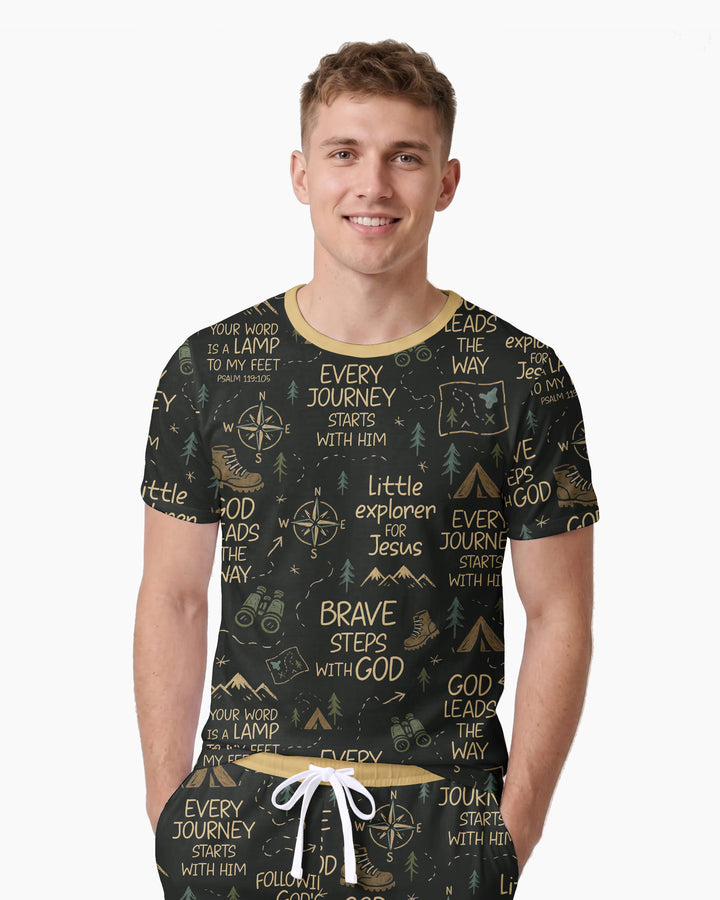 Little Explorer God Leads The Way Bamboo Men Short Sleeve Short Pajama Set