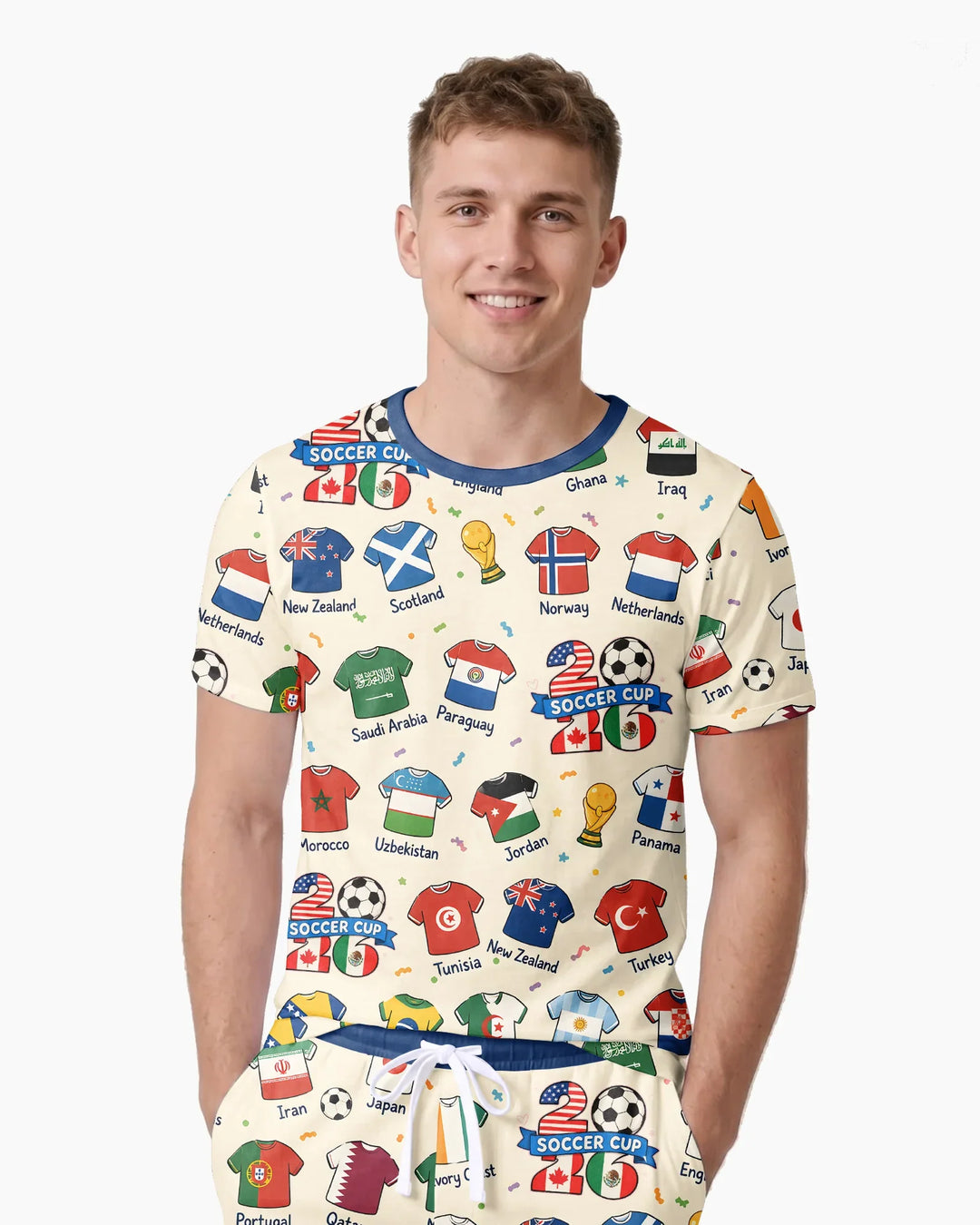 2026 Soccer World Jersey Flag Family Matching Bamboo Men Short Sleeve Short Pajama Set
