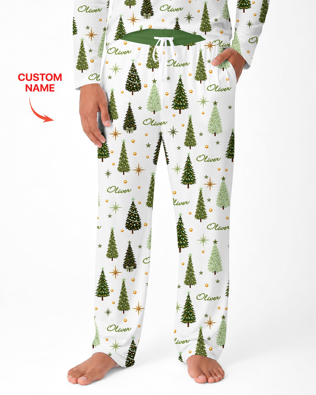 Custom Name Merry Christmas Tree Bamboo Men's Pajama Set
