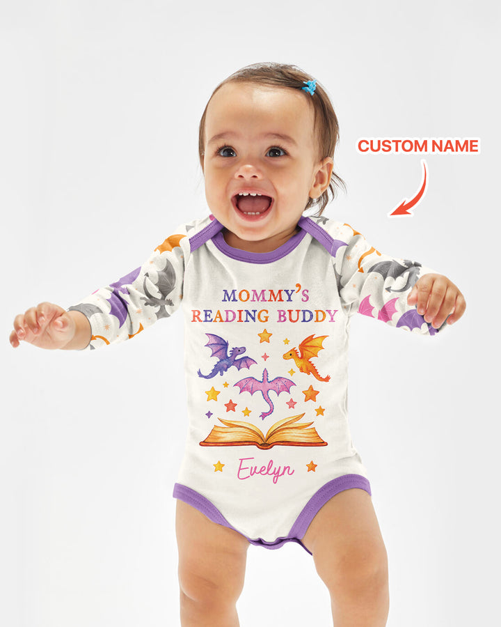 Custom Name Dragon Reading Buddy Bamboo Bodysuit