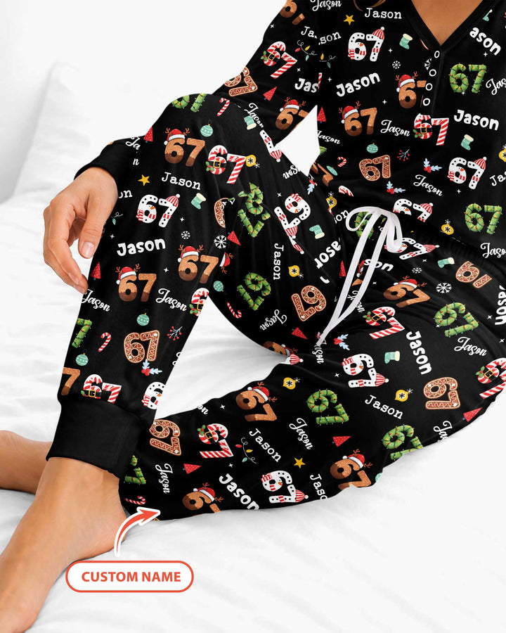 Custom '6 7' Six Seven Christmas Slang Meme Bamboo Women Pajama Set