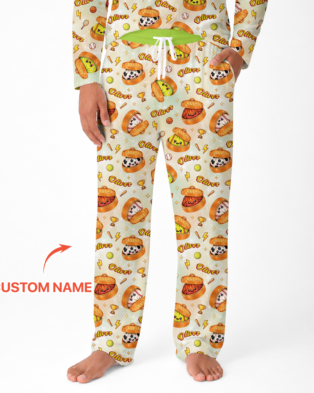 Custom Name Sports Dumpling Bamboo Men's Pajama Set