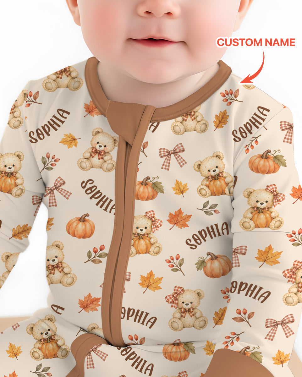 Fall Gingham Bow Teddy Bear Bamboo Convertible Zippy