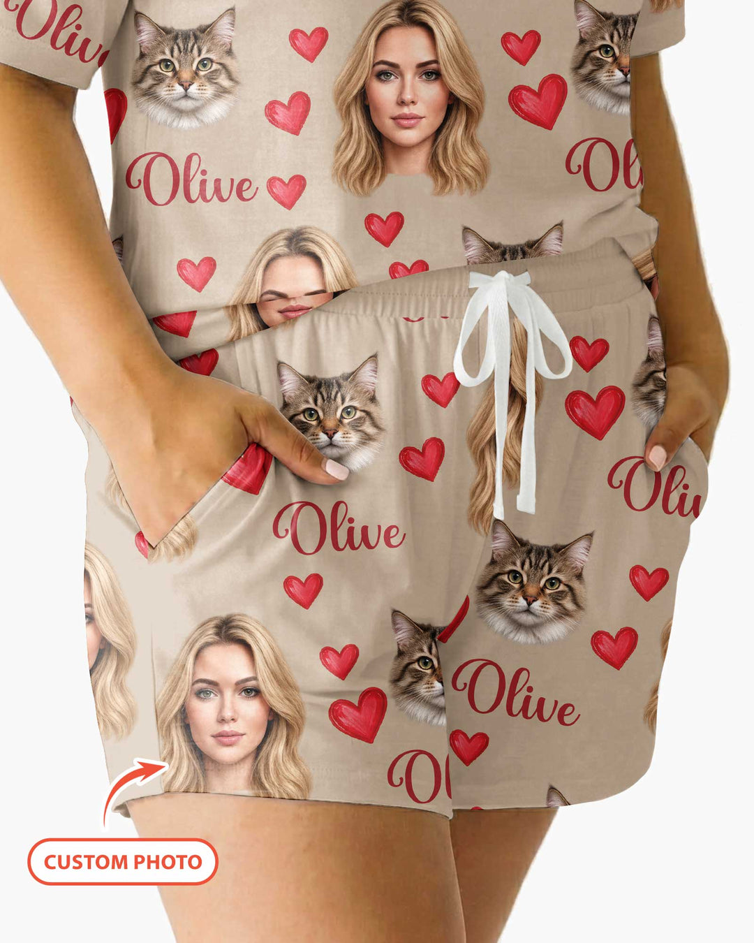 Custom Face Family Matching Bamboo Women Short Sleeve Short Pajama Set