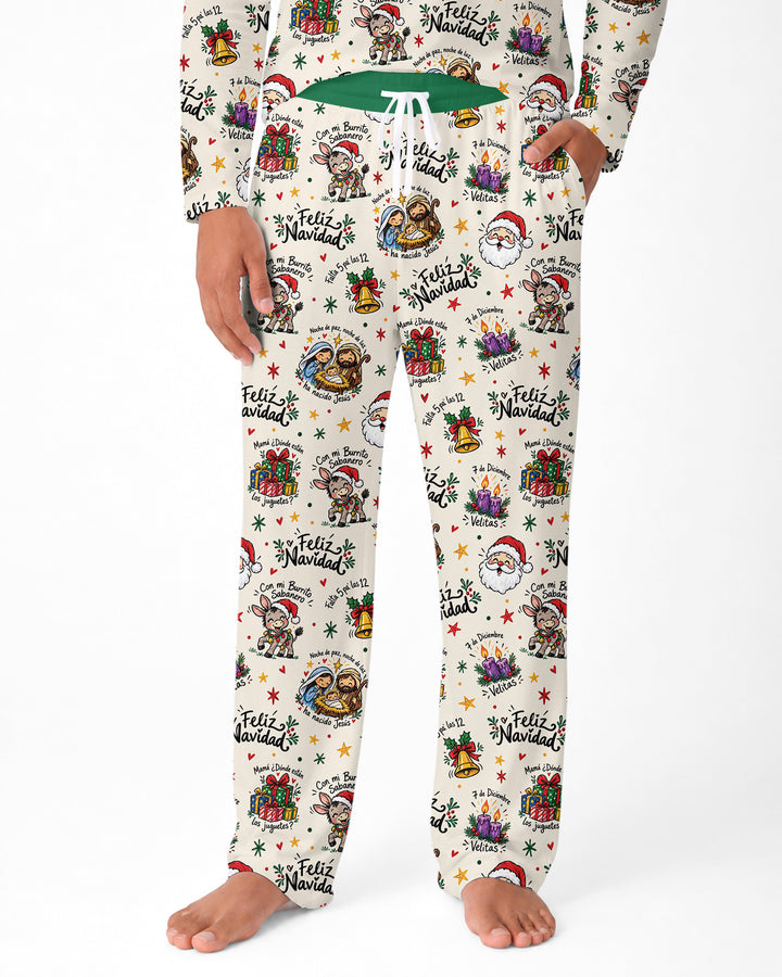 Whimsical Feliz Navidad Christmas Bamboo Men's Pajama Set