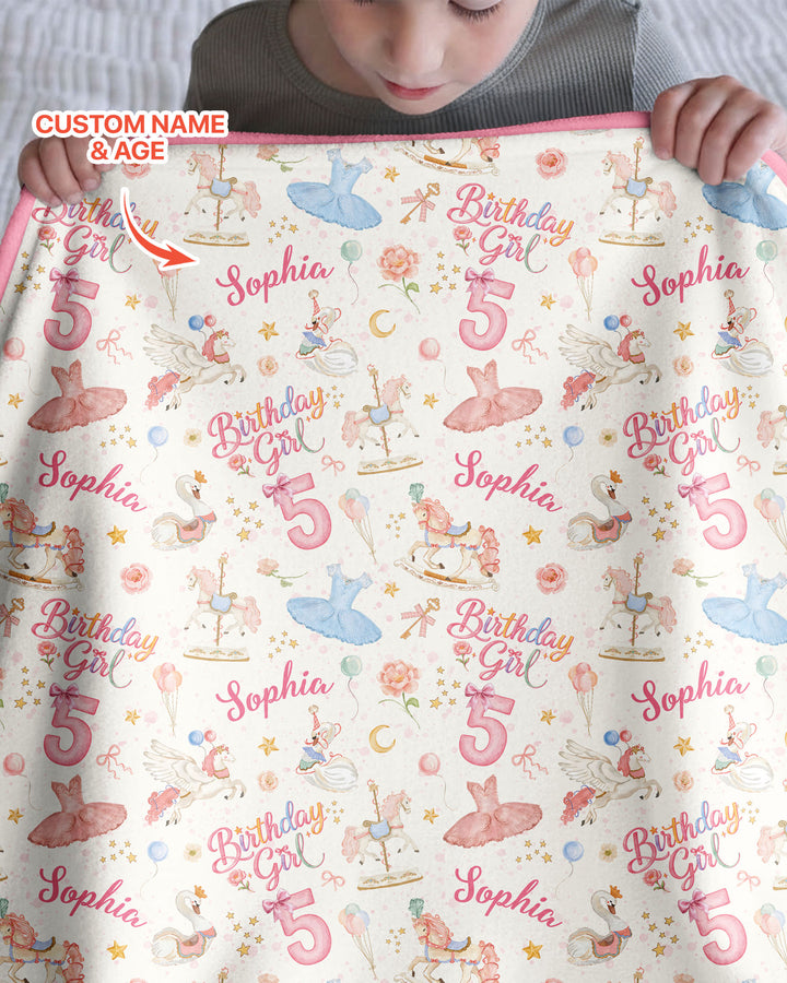 Ballerina Birthday Girl Custom Name & Age Bamboo Blanket
