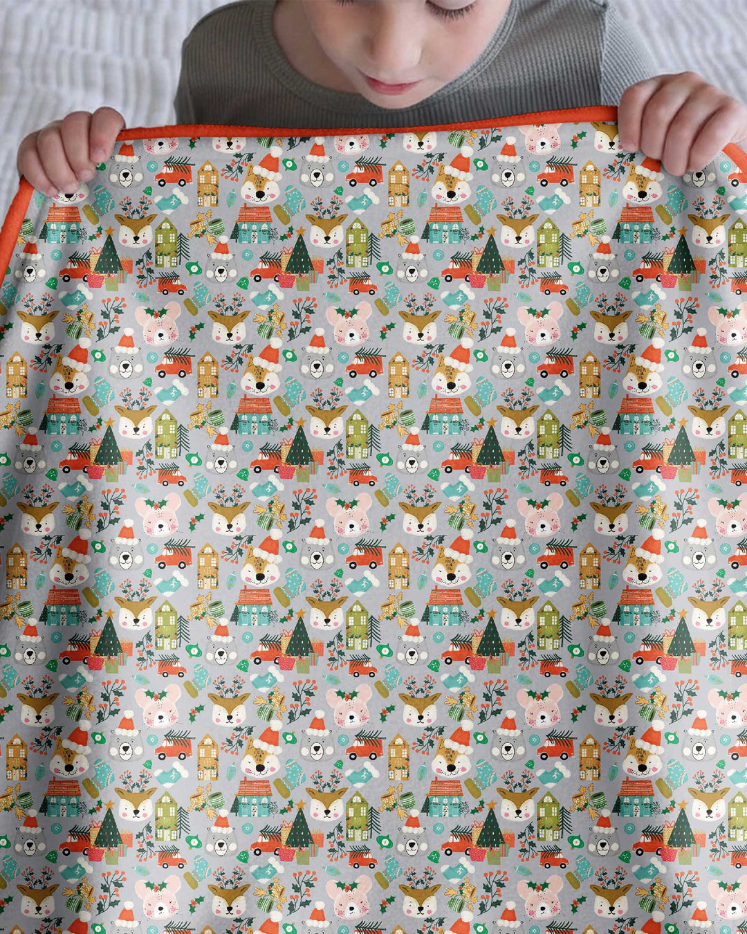 Christmas Woodland Deer Fox Bear Bamboo Blanket
