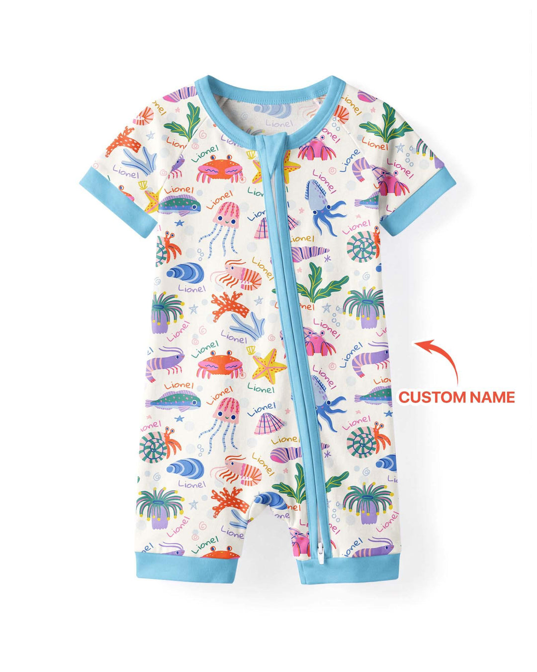 Tide Pool Pals Custom Name Bamboo Shorty Zippy